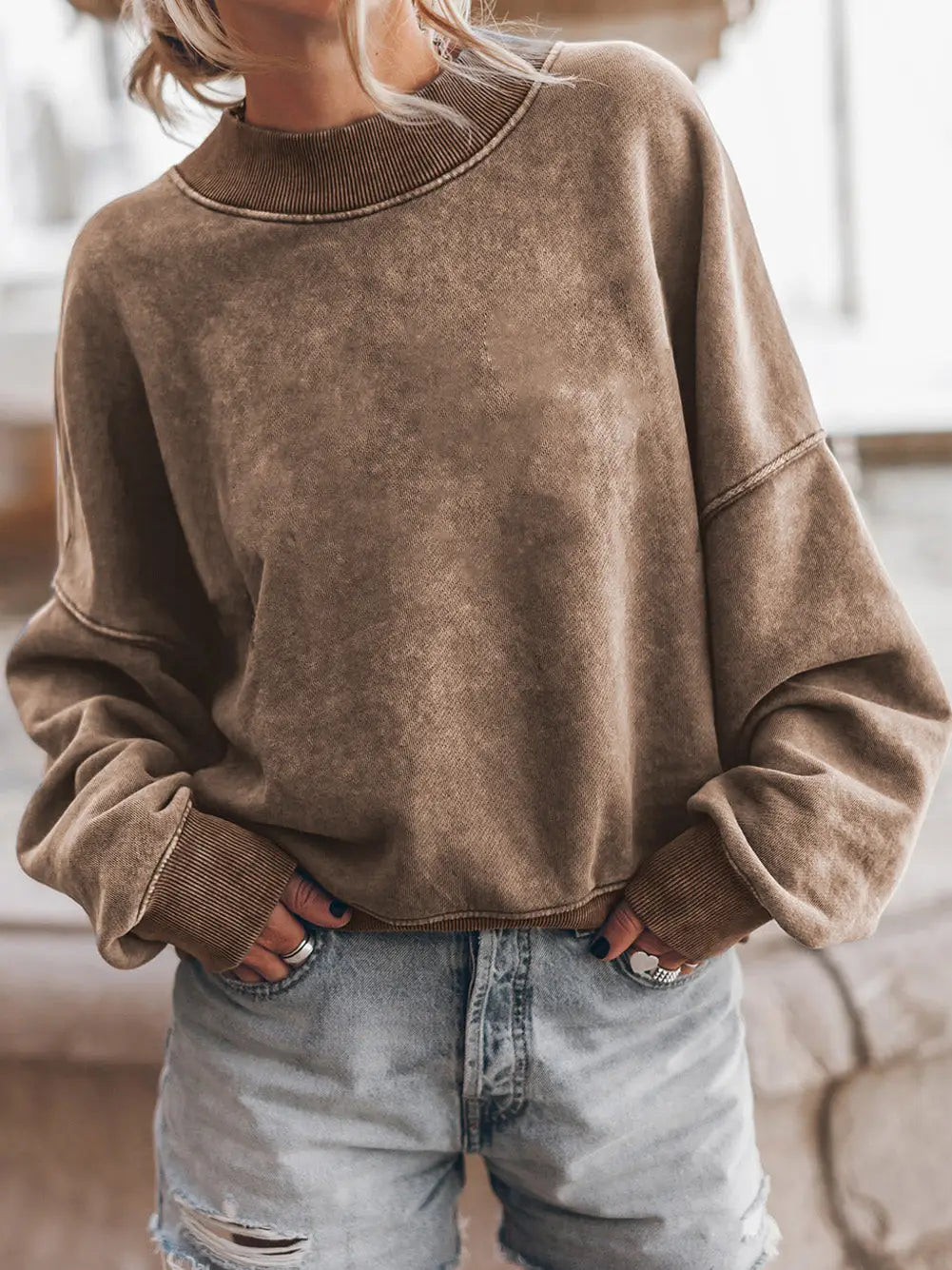 Women’S Washed Drop Shoulder Crewneck